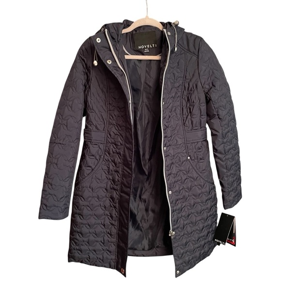 Novelti Quilted Navy Hooded Jacket-Size XS-NWT-Water Repellant-Thin-Lightweight - Picture 4 of 14